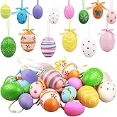 Pack of 36 Painted Plastic Eggs, 2 Sizes for Hanging Easter Egg Decorations with Different Style Dots, Stripes, Flowers for T