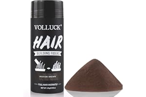VOLLUCK Fibre Capillaire, Longue Durée Poudre Densifiante Cheveux Homme Femme, Naturel Hair Fiber pour Chute de Cheveux 28 g (Marron Moyen)