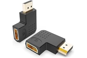 J&D 2 Pack Piatti Adattatore DisplayPort, 90 Gradi Angolato Sinistro e Destro Placcato Oro da Maschio a Femmina Verticale Piatto Convertitore Adattatore DP 4K
