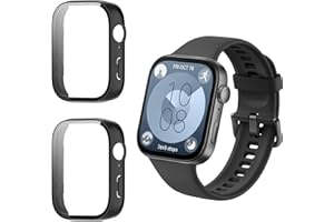 Funrae Hülle Kompatibel mit Huawei Watch Fit 3 [2 Stück], PC Gehäuse mit Hartglas Displayschutz Schutzhülle Vollschutz Kratzfest Ultradünner Puffer Schutz Case - Schwarz