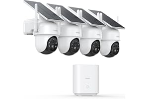 aosu 2K Überwachungskamera Aussen Solar Akku, 4 Cam-Kit & Station, Keine Gebühren, 360° Panorama Kabellose Kamera, 32GB Lokaler Speicher, Auto-Tracking, Farb-Nachtsicht, 2 Wege Audio, 5G & 2.4G WLAN