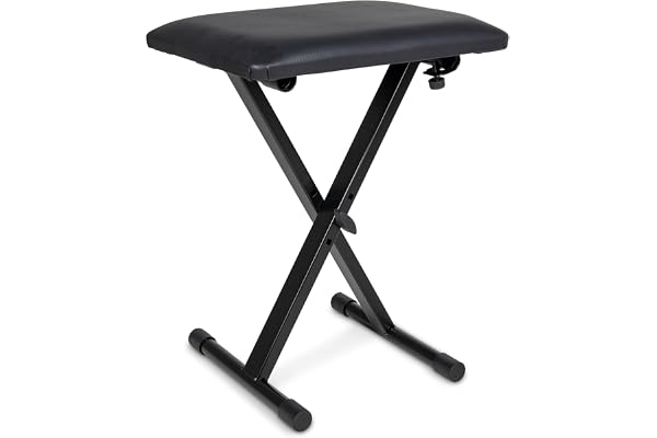 GEWA banc de clavier noir, réglable en hauteur 3 positions, assise en similicuir noir 43x31 cm, rembourrage 3 cm