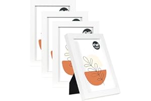 KAIWIN Bilderrahmen Weiß 10x15cm 4er Set, Holz Fotorahmen mit Acrylglas zum aufhängen und aufstellen, MDF-Holzrahmen für Fotos, Bilder
