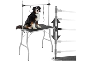 tectake® Mesa Plegable Peluqueria Canina con 2 Brazos Ajustables, Superficie Antideslizante, para Perros y Gatos, Mesa Pequeña, Accesorio para Mascotas - 2 Lazos