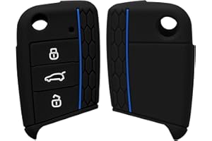 kwmobile Carcasa Compatible con Llavero de VW Golf 7 MK7 Llave de Coche de 3 Botones Funda - Funda para Mando de Coche de Silicona - Negro/Azul