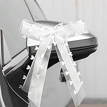 10 Stück Weiße Hochzeits Schleifen - Auto Deko Mit Herzen