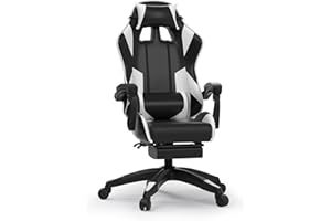 Confortil Chaise Gaming Ergonomique,Fauteuil avec Repose-piedsrétractable et Appui-tête,Réglable Siege - Noir et Blanc