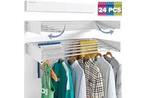 Marctani Tendedero Extensible Pared Ahorra Espacio - Tendederos Plegables ANTIOXIDANTES Interior o Exterior - Tendal Plegable Resistente 24 Pinzas - Tenderete de Ropa (Blanco, 60 CM)