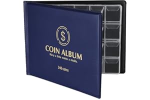 MUROAD 240 Pochettes Album de Collection Pieces de Monnaie, Album Collecteur Convient pour Diamètre de Pièces de Monnaie Rangement Inférieur à 3cm,Livre de Collection de Pièces (Bleu)