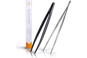 Amazy Juego de 2 pinzas de cocina | Duo de pinzas profesionales de acero inoxidable y de plástico – Resistentes al calor, aptas para alimentos, para cocinar, asar, barbacoa y hornear