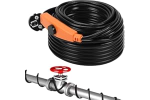 Sonnewelt Câble Antigel pour Tuyauteries, Noir, avec Thermostat de Protection du Chauffage, Câble Chauffant Étanche, Protection Contre le Gel, Tuyau de Drainage en Extérieur 288W 18m 16W/M