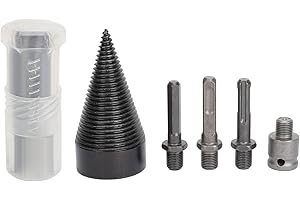 FOCKETY Punta per spaccalegna da 5 pezzi, punta a cono rimovibile in acciaio per legna da ardere, trapano a vite a cono, punte a gambo tondo e punte esagonali per diversi tipi di trapano