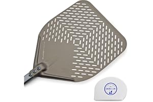 ERRE4M Pala per Pizza, Pala Evoluzione forata per infornare la pizza Gi-Metal con spatola per impasto omaggio (33x33 Lunghezza tot. 183)