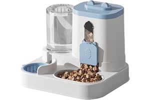 GÉNÉRIQUE Distributeur Croquettes Chat Automatique 2 en 1 PP 2.2L Distributeur Croquettes Et 0.8L Fontaine A Eau Combo Mangeoire avec Gamelle Grande Capacité pour Friandises Bol pour Chiots Petits Et Moyens