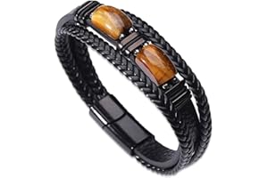 ARICHDUDE Tiger Eye Leather Bracelet for Men Natural Handmade Protection Bracelet Jewelry Gift for Men