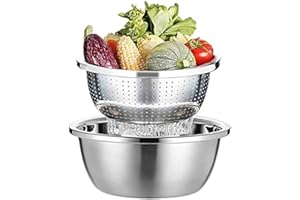 Annvchi Nudelsieb aus Edelstahl, Metallsieb und Schalen, Abtropfgestell mit Schüssel, Küchensieb, Nudelabtropfen, Salatschüsseln, stapelbares Abtropfsieb aus Stahl (26 cm)