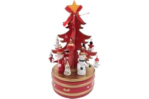 Glac Store Carillon Giostrina Albero di Natale Baule in Legno Musica Natalizia Senza Batterie Accessori Decorativi Natale - Regalo per Bambini ed Adulti (Alberello 22 cm Rosso)