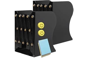 Qualsen Buchstütze, Verstellbar Buchstützen Kinder Metall Bücherhalter, rutschfeste Bücherstützen Bücherständer Bookends für Schreibtisch, Bücherregal, Büro, (schwarz-2)