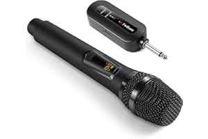 FerBuee UHF Micrófono Inalámbrico Dynamic Micrófono con Receptor y Anillo Antideslizante, Micrófono Inalámbrico, Sistema de Micrófono Inalámbrico para Karaoke, Reuniones, Compere