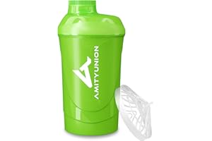 AMITYUNION Shaker per proteine ​​- L'ORIGINALE Senza BPA con setaccio, scala per frullati di siero di latte cremosi, tazze Gym Deluxe per isolati e concentrati sportivi, (Verde)