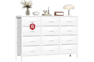 GoaHi Chest of Drawers with 12 Drawers,Bedroom Drawers, Fabric Dresser with Wood Top,Drawer Storage Unit for Bedroom, Living room, White