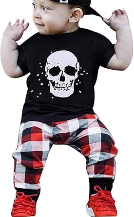 Pyjama Halloween Bebe Fille Ete Day8 Vetement Bebe Garcon Pas Cher Ensemble Bebe Garcon Sport Jogging Survetement Garcon Automne Tee Shirt Fille Manche Courte Haut Tops Pantalons A Carreaux Amazon Fr