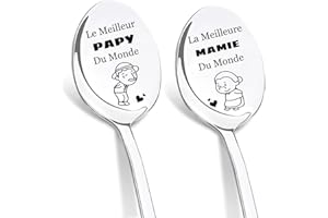DIKARIYA Cadeau Noël pour Papi et Mamie, Cuillère à Café Acier Inoxydable, Cuillères Gravées au Laser-Meilleur Mamie et Papy du Monde,Cadeaux de Noël Papy Mamie Cadeau Anniversaire Grand Pere Original