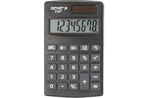 Genie Calculatrice 215 Chiffres P8 - Double Alimentation (Solaire et Pile) - Design Compact - Gris