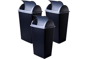SUSTANIA Lot de 3 poubelles de cuisine, 50 l, avec couvercle basculant, 65 x 38 x 26 cm, robuste, en plastique recyclable, noir/argenté, fabriquées en UE