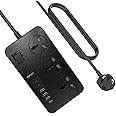 Power socket with 3 Outlets, 4 USB Ports and 2 USB C, 6ft power Extension Cable with Multiple Outlets, power strip,USB Charging Station, Built-in Child Safety Cover, for Travel, Dorm Room Essentials