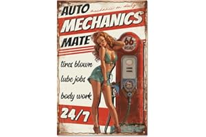 GLOBLELAND Plaque en Métal Pin Up Women pour Station-Service Plaque en Métal Vintage Mécanique Automobile Décoration Murale Peinture en Étain 8x12 Pouce pour la Maison le Bar le Café le Club