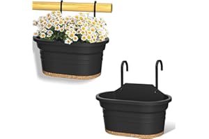 ZMTECH Jardinières Rectangulaires Suspendues, Pots de Fleurs Suspendus avec Trous de Drainage et Soucoupe pour Balcon, Décoration de Jardin et Clôture avec 2 Crochets (Gris Foncé, 2 Pièces)