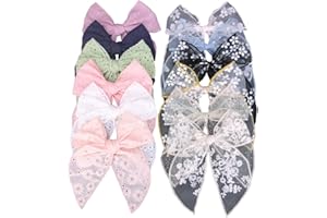 SUGARMELON Lightweight Tulle Fable Bow Hair Clips Baby Girls Women Lace Hair Bow Barrettes Large Sailor Hair Bows Accessories (Tulle 12 Pack)