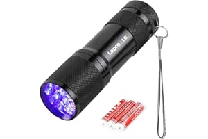 LIGHTING EVER LE LED UV Schwarzlicht Taschenlampe mit 9 LEDs, mini UV Lampe Ultraviolettes Licht mit 395nm für Geocaching, Heimtierurindetektoren, Haustiere Urin-Detektor usw. Inklusive 3 AAA Batterien