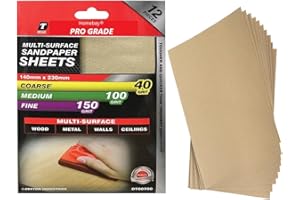 HOMEBAY 12pc Sandpaper Sheets | Assorted Grits Aluminium Oxide Sand Paper Pack For Wood & Walls | 4x Fine, 4x Medium, 4x Coarse Grit Sanding Paper