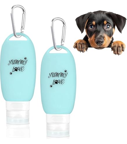 TXXATX 4 stuks voertube voor hond, 90 ml, leverworst, herbruikbaar, siliconen fles met karabijnhaak, reageerbuisborstel