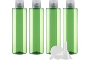 ZEOABSY 4 Piezas 250 ml Botellas con Flip-Top, Hombro Plano Botes de Plástico Pet Verde con Tapa Abatible Transparente, Vacío Botella de Viaje Rellenables para Cosmética