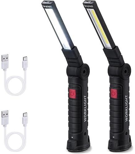 Baladeuse LED Rechargeable, Lampe De Travail Portable LED Lampe Aimantee 1800mah Batterie Crochet Et Cable De Chargement Bleusans Batterie 78453653