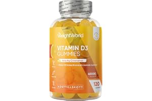 WeightWorld Vitamin D3 Gummies 4 000 IE – 120 sockerfria gummies | Vitamin D bidrar till att bibehålla normala ben (EFSA). Endast 1 gummy per dag. Vegetarisk & glutenfri.