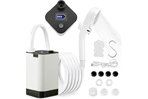 VOLIVEETA Camping Shower, Portable Shower, Indoor/Outdoor Shower Rechargeable Travel Shower with Suction Cup, Hook, USB Cable, Storage Bag for Camping Garden Home Pet Cleaning,5200mAh Battery,3-Speed Adjustable