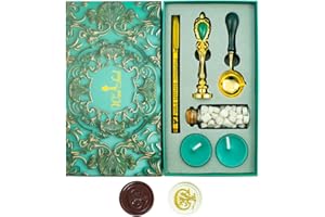 Letter Wax Seal Stamp, Ioggtser Alphabet C Wax Seal Stamp Set Including 1Pcs Copper Head with Iron Handle, 60 Pcs Wax Seal Beads, 1Pcs Wooden Melting Spoon, 2Pcs Candles, 1Pcs Wax Seal Pen