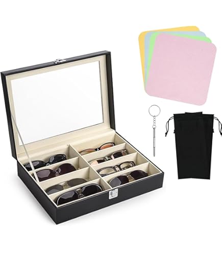 Relaxdays brillendoos, 18 brillen, kunstleer, transparante deksel, HxBxD 22,5 x 33,5 x 19 cm, brillen organizer, zwart