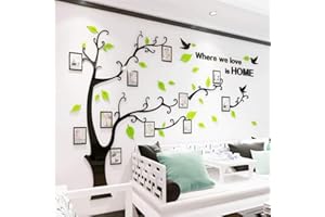 ‎GUANGMU Wandtattoo Baum 3D DIY Wandaufkleber Family Stammbaum Fotowand Baum Wandtattoo Wall Sticker mit Bilderrahmen Foto Wandsticker Wanddeko Deko Wohnzimmer Schlafzimmer (Hellgrun Rechts,L)