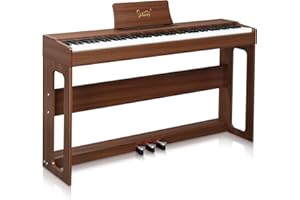 BONNLO Glarry Digital Piano 88 Weighted Keys with Piano Headphones, Full Weighted Hammer Heavy Action Electric Keyboard Piano for Beginners, Piano Keyboard with 3-Pedal Unit, Double Bluetooth (Black Walnut)