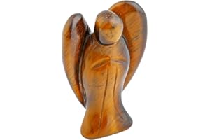 ‎NUPUYAI Nupuyai Angel Gemstone Guardian Angel Figurine Crystal Pocket Angel Healing Stone Talisman Lucky Charm Angel Statue Fengshui Decoration (Tiger's Eye)