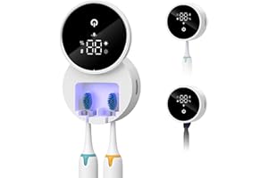 OQIMAX Limpiador de cepillos de dientes UV, limpiador de cepillos de dientes montado en la pared, cubierta giratoria automática, 99s para matar bacterias y secado a 60 grados, pantalla LED inteligente