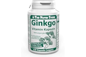 THE NUTRI STORE Ginkgo 60 mg Extrakt vegane Kapseln 120 Stk. - Ginkgo biloba Blätter Extrakt 1:50 - Zur Unterstützung von Gedächtnis und Konzentration