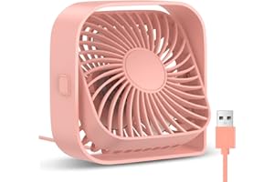 TOPK Wentylator biurkowy USB, wentylator biurkowy z silnym przepływem powietrza i cichą pracą, wiatr z trzema prędkościami, obrotowa głowica 360°, do domu, biura, sypialni, stołu i biurka (różowy)