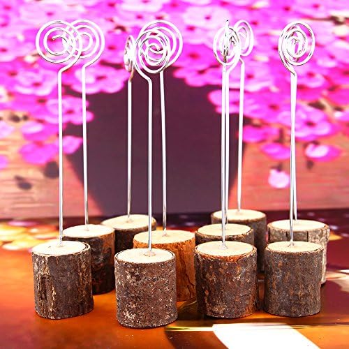 Rustic Real Wood Base Table Card Holders for Wedding, Party Decoration, Memo, Note, Photo Clips, 10 Pack