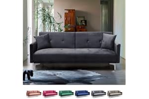 Produce Shop Divano letto moderno 3 posti design clic clac in tessuto velluto Villolus - Grigio Scuro